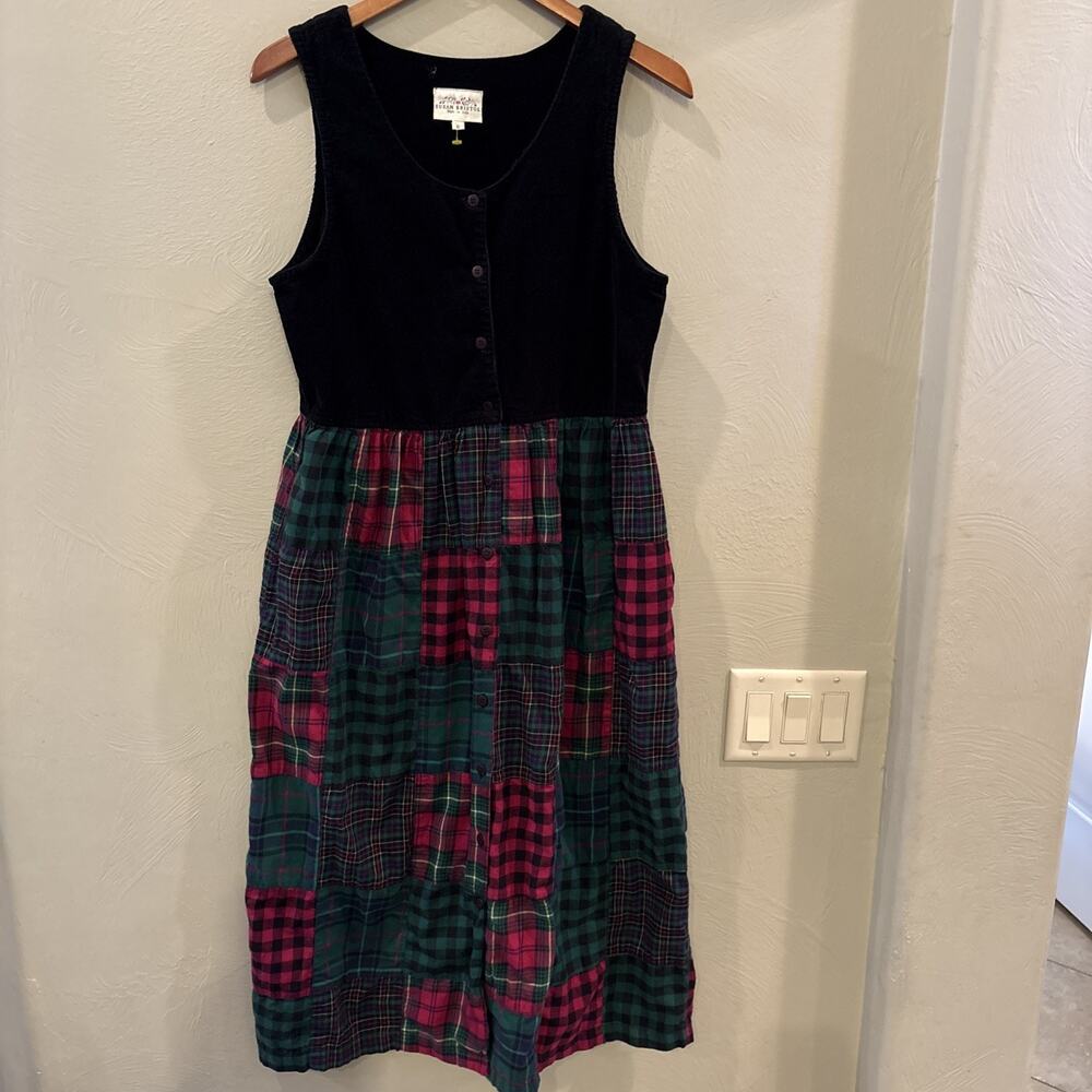 Vintage Susan Bristol Jumper Dress Size 6 Tartan Patchwork Midi USA Art To‎ Wear